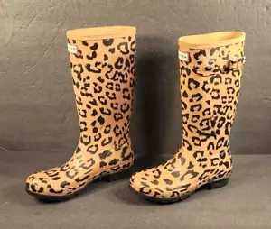 STIVALI ANTIPIOGGIA ORIGINALI CON STAMPA LEOPARDATA HUNTER IMPERMEABILI 5S/6G UK4 OTTIME CONDIZIONI - Foto 1 di 13