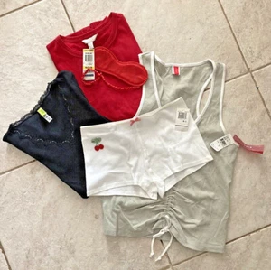 Josie Hue Polka Dot Charter Club PJ Tops Boy Shorts Gr. M 4 Stück rot schwarz khaki - Bild 1 von 10