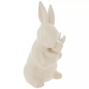 White Ceramic Bunny Holding Baby Easter Tabletop Decor 8.25" - Picture 1 of 2