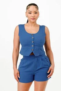 Casual Cropped Vest And Short Set - Picture 1 of 41