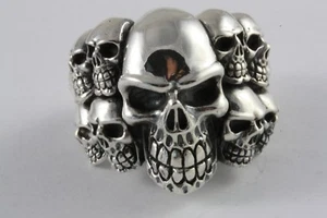 ANILLO DE PLATA 925 PLATA AUTÉNTICA CALAVERA DE MOTOCICLISTA CHOPPER GRIETA / 493 - Imagen 1 de 5