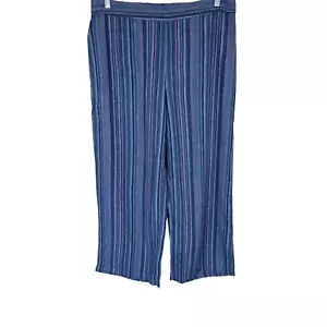 Isaac Mizrahi Women's Petite Stripe Cotton/Linen Wide Leg Pants Blue 14P Size - Picture 1 of 2