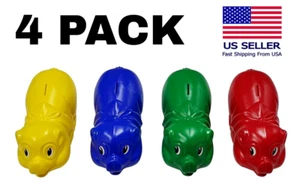 (Pack of 4) 11" Plastic Piggy Banks Saving Money Fun Pigs, Red Green Blue Yellow - Picture 1 of 5