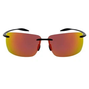 MAUI - Rimless TR90 Thin Sports Wrap Sunglasses Black Orange Mirror Polarized - Picture 1 of 8