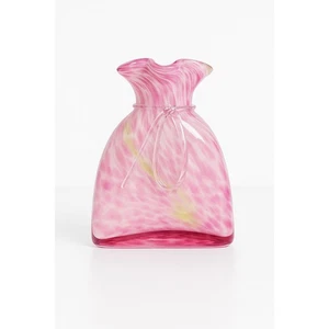 Hand-Blown Murano-Style Glass Dress Vase Pink White Swirl Clear Ribbon Art - Picture 1 of 8