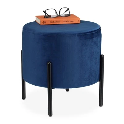 Samthocker  Polsterhocker Deko-Hocker Beistellhocker rund blau Sitzpouf - Bild 1 von 4