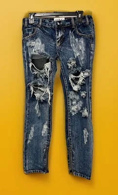 ONE TEASPOON TRASHED FREE BIRDS BLUE JEANS 26 DISTRESSED NWT SAMPLE Boyfriend - Image 1 of 4