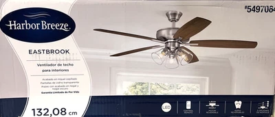 HARBOR BREEZE Eastbrook 52" Brushed Nickel Light /Dark Walnut Blades Ceiling Fan - Image 1 of 4