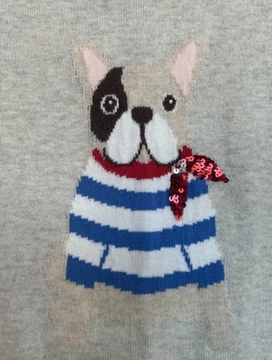 Suéter J CREW Bulldog Francés Teddie Gris Claro Rojo Lentejuelas Grande Para Mujer M Foto 1 de 4