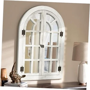 Arched Wall Mirror -Window Mirrors for Wall Decor Wood 30"L x 20"W White Wood - Picture 1 of 7