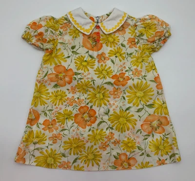 Vestido vintage hecho a mano con flores amarillo y naranja para niñas pequeñas Foto 1 de 4