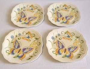 Pier 1 One Imports Botanica Butterfly Floral Set Of 4 Salad Luncheon Plates 8.5" - Picture 1 of 12