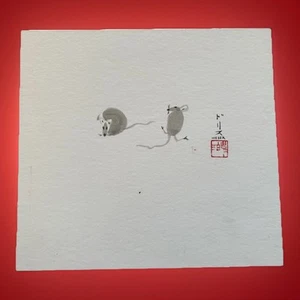 Original Sumi Tusche Aquarell Gemälde 2 kleine Mäuse Künstlersiegel mit Signatur - Bild 1 von 8