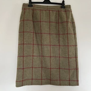 House Of Bruar 100% Wool Tartan Tweed Lined Skirt Green - Women's Size UK 16 - Picture 1 of 7