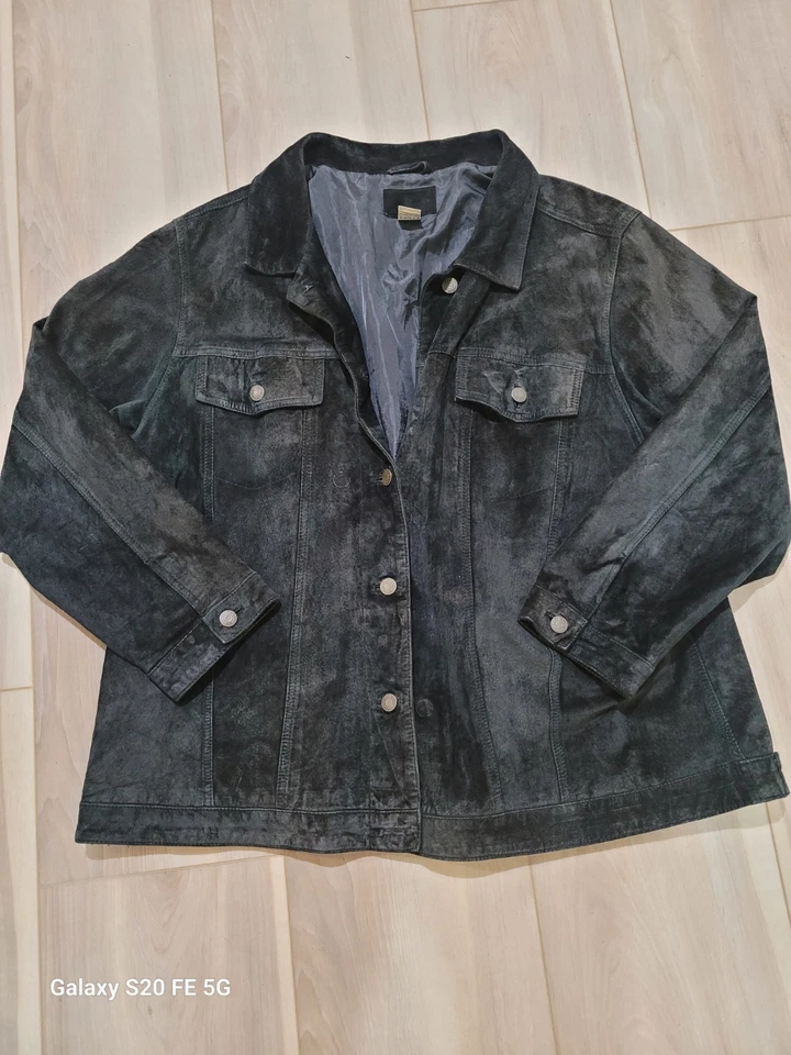 Chaqueta de cuero de gamuza negra Xtreme Air Blues para mujer 1X botón faltante Foto 1 de 4