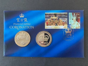 AUSTRALIA 2013 CORONATION DIAMOND JUBILEE 2v MEDAL INSERT FIRST DAY COVER LTD ED - Picture 1 of 4