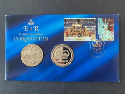 AUSTRALIA 2013 CORONATION DIAMOND JUBILEE 2v MEDAL INSERT FIRST DAY COVER LTD ED - Image 1 of 4