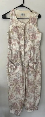 复古 Laura Ashley 中号花卉 90 年代 Cottagecore Crop 粉彩女式连身裤 — 第 1/4 张图片