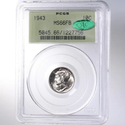1943 Mercury 10C PCGS CAC Certified MS66FB Old Green Label Holder - Image 1 of 2