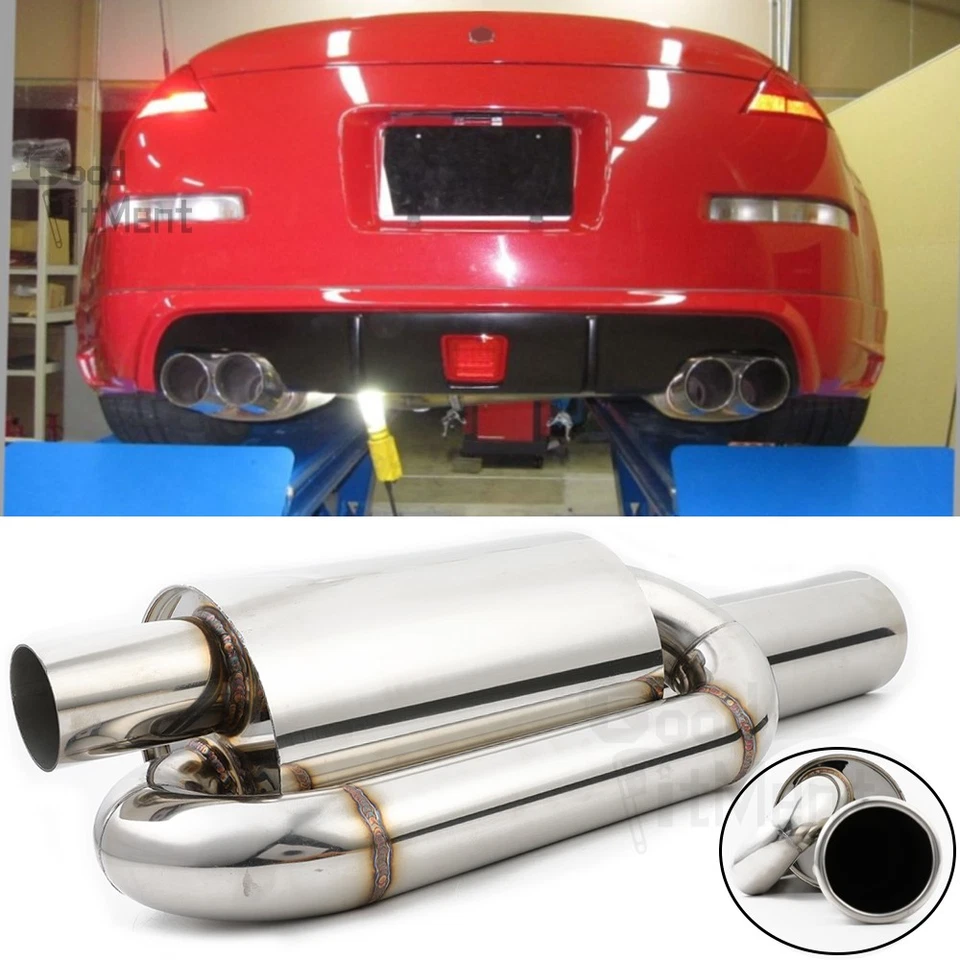29" Car Twin Loop Exhaust Muffler Pipe 2.5" Inlet 4.0" Tip For Nissan 350Z 370Z - Изображение 1 из 4