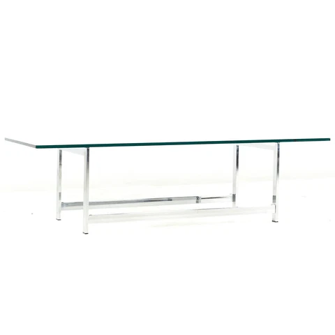 Milo Baughman Style Mid Century Chrome and Glass Coffee Table Cover