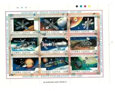 Hoja de estampillas de recuerdo de historia de exploración espacial de Sierra Leona de 9 Scott # 1072 MNH Foto 1 de 2