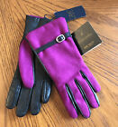 Womens Brooks Brothers 346 Black Leather/Purple Wool Gloves NWT SensorTouch