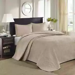 MADISON PARK 3 PIECES REVERSIBLE KING BEDSPREAD SET COLOR BEIGE NIP - Picture 1 of 10