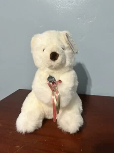 Peluche orsacchiotto bianco nuovo con etichette vintage 1977 Gund Golly Golly San Valentino con rose 10" - Foto 1 di 12