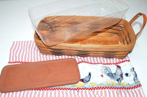 Longaberger 1992 Bread Basket With Cloth, Bread Warming Brick & Plastic Liner Cover
