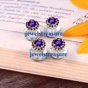 Natural Amethyst & Spinel Stones with 925 Sterling Silver Tuxedo Buttons Set #3 - Picture 1 of 7