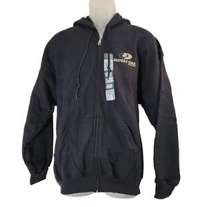 Mossy Oak Men's Large Full Zip Hoodie Sweatshirt Fleece Black Camo Logo New - Picture 1 of 23
