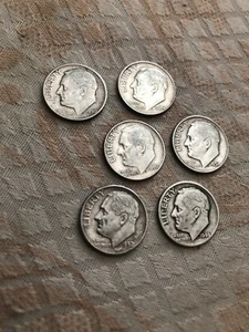 6er Set Roosevelt Groschen 1946-1964, 90% Silber - Bild 1 von 14