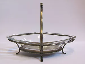 Cesta antigua coleccionable chapada en plata de James Dixon & Sons con bandeja de vidrio - Imagen 1 de 6
