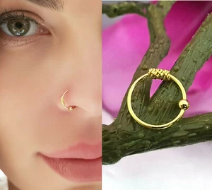 925 Echt Silber 18K Vergoldet Kugel Nasenpiercing Nasenring Gold Piercing Ring  - Bild 1 von 14