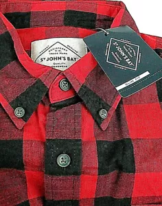 St Johns Bay Small rot schwarz Buffalo kariertes Herrenhemd schmal geknöpft Langarm - Bild 1 von 4