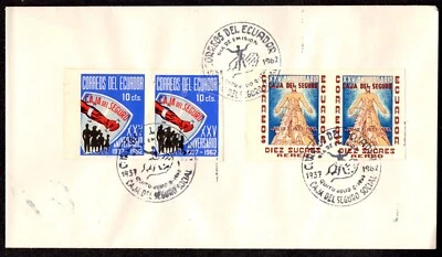 1963 Ecuador Sc #694 + #C413 Imperforate Pairs on Plain First Day Cover - Image 1 of 4