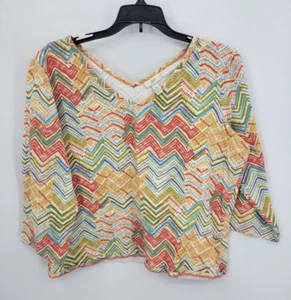 J Jill Top Damen groß bunt Boho Chevron Streifen V-Ausschnitt Popover Kunst zum Tragen - Bild 1 von 8