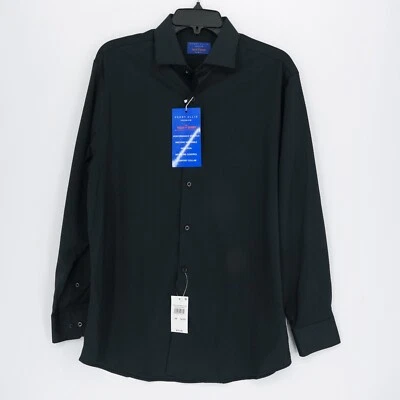Camisa de vestir para hombre Perry Ellis 16 32/33 ajuste ceñido negra texturizada sin planchar nueva con etiquetas Foto 1 de 4