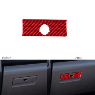 Cubierta de manija de caja de almacenamiento de guantes copiloto de fibra de carbono roja para Ford F-150 2015-17 Foto 1 de 4