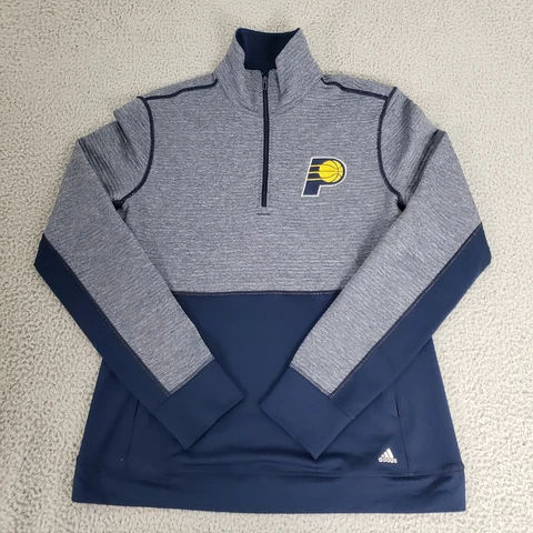 Indiana Pacers Jacket Men Large Blue Adidas Pullover Quarter Zip Polyester Cover