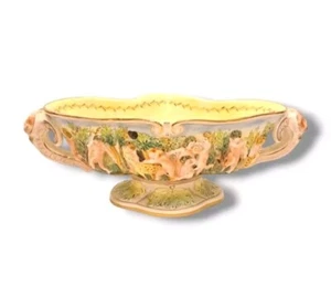 VINTAGE CAPODIMONTE Italy Putti Cherubs Large Centerpiece Pedestal Bowl -  - Picture 1 of 15