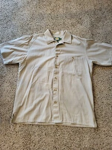 Cabella's Short Sleeve Tan Outfitter Fishing Shirt Large Cotton Slit Sides - Picture 1 of 11