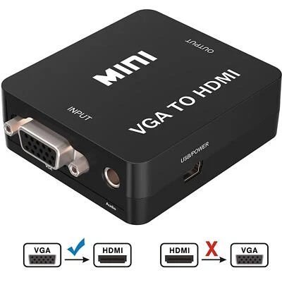VGA to HDMI Mini Full HD Video 1080P Audio Converter Adapter for PC Laptop DVD - Image 1 of 4