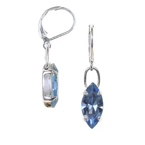 Ohrringe mit Swarovski Kristall Stein in Navette Form Farbe Saphir Hell - Picture 1 of 1