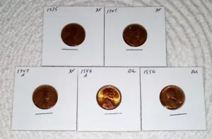 5 Wheat Pennies 1935-1956 (3P6-10) Vintage Wheat Pennies Add to Your collection - Picture 1 of 4