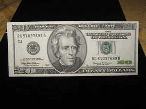 1999 Series $20 Twenty Dollar Bill Note Crisp AU-UNC. Off Centered Printing. - Picture 1 of 4