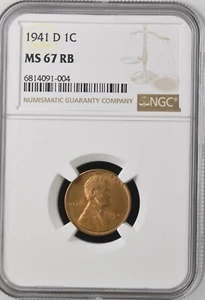 1941-D 1C RB Lincoln Wheat One Cent NGC MS67RB   6814091-004 - Picture 1 of 2