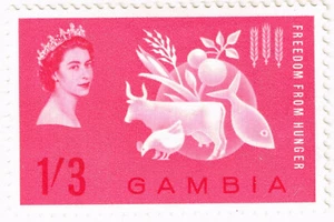 Gambia Colonial Agriculture Farm Animals Caw Chicken Fish stamp 1963 MLH - Picture 1 of 1