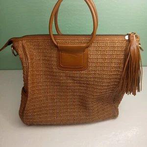 Hobo Tasche groß gewebt mit Lederbesatz und Quaste braun selten! - Bild 1 von 24